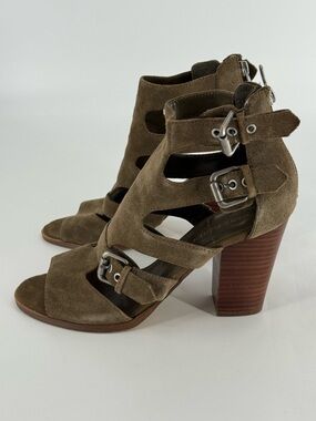 Marc Fisher Olive Green Suede Strappy Sandals Heels 9